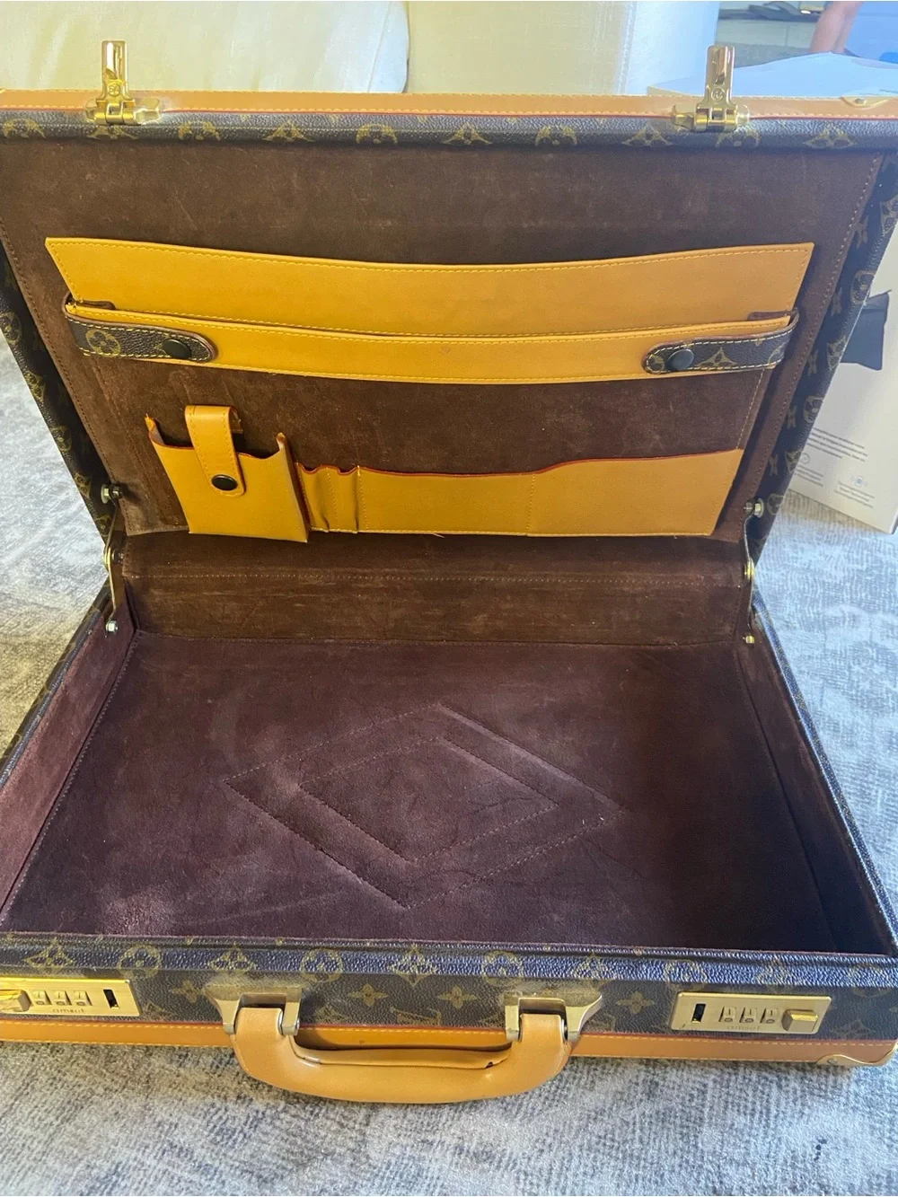Louis Vuitton Monogram Canvas Briefcase with Tan Trim. Vintage